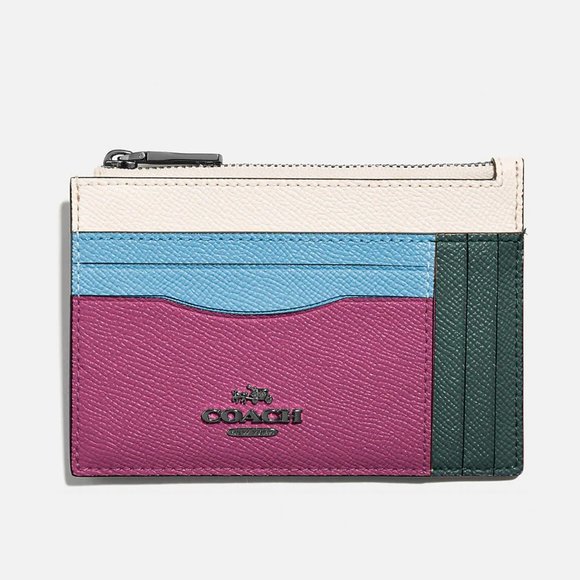 Coach NWT Large Leather Card Case Zipper Wallet Colorblock - Picture 1 of 12